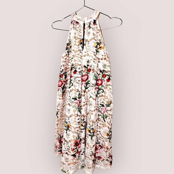 Badgley Mishka Womens Dress Sz 16 Belle Ivory Lace Red Floral Halter Sleeveless - Picture 9 of 16